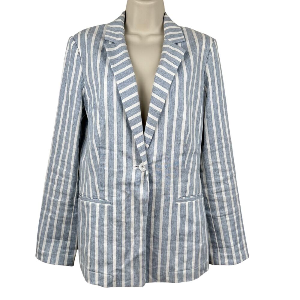 Etcetera Women's Blazer Jacket Linen Blend Striped Blue White 8 Coastal Nautical